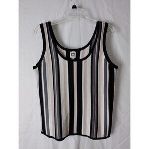 Anne Klein Tank Top Women's XL Beige/Black Striped Corpcore Y2K Minimilist